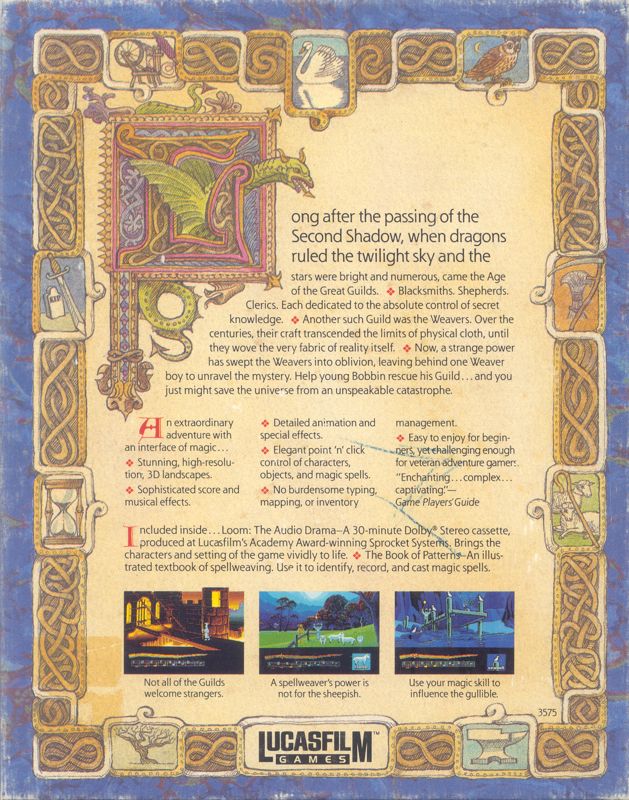 Back Cover for Loom (DOS) (5,25" Disk edition with audio book and triangular front sticker)