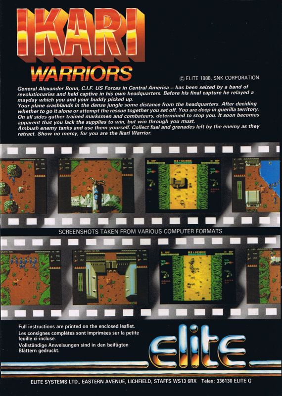 Back Cover for Ikari Warriors (Commodore 64)