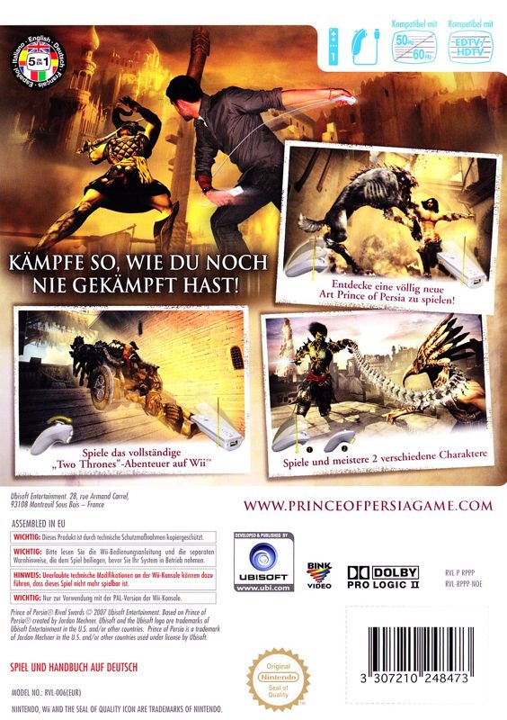 Back Cover for Prince of Persia: The Two Thrones (Wii) (Re-release)