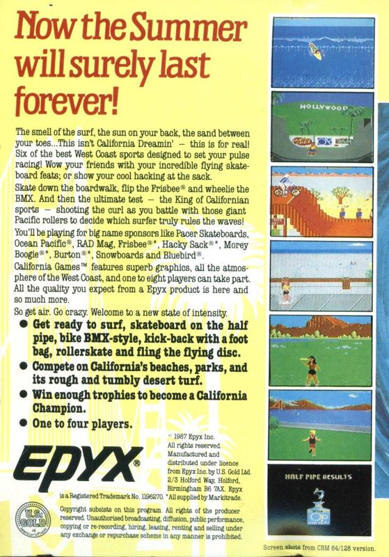 Back Cover for California Games (MSX)