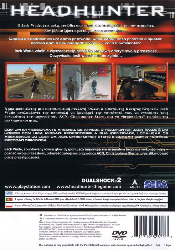 Back Cover for Headhunter (PlayStation 2)