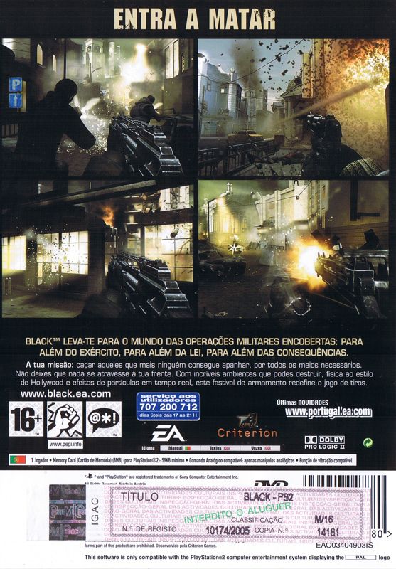 Back Cover for Black (PlayStation 2)