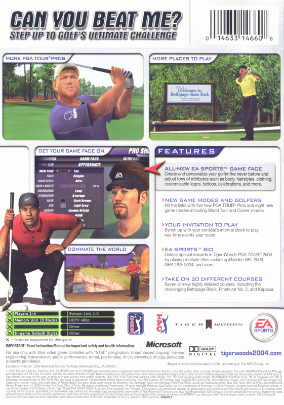 Back Cover for Tiger Woods PGA Tour 2004 (Xbox)