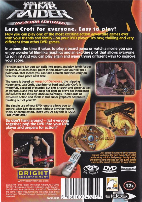 Back Cover for Lara Croft: Tomb Raider - The Action Adventure (DVD Player)