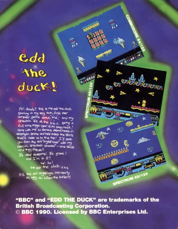 Back Cover for Edd the Duck! (Commodore 64)