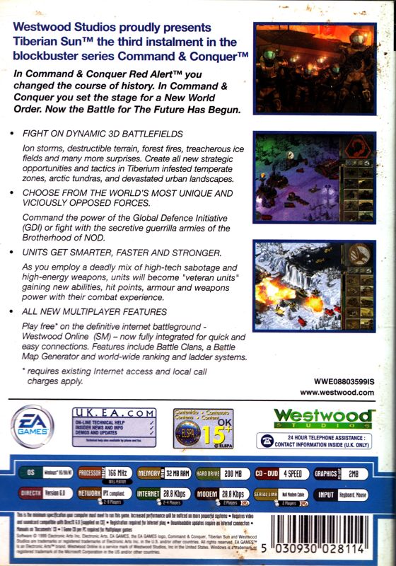 Back Cover for Command & Conquer: Tiberian Sun (Windows) (EA Games Classics release)