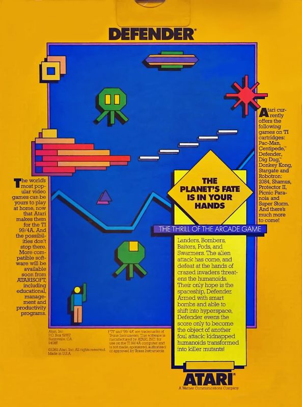 Back Cover for Defender (TI-99/4A)