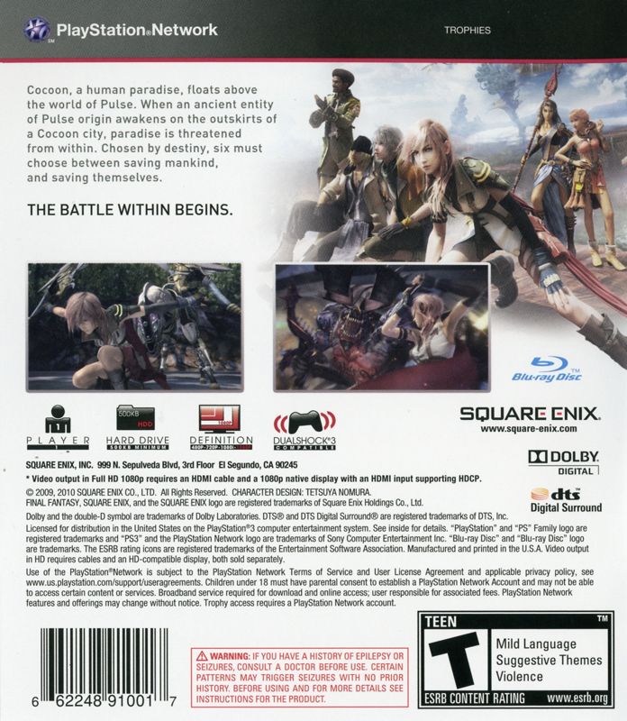 Back Cover for Final Fantasy XIII (PlayStation 3)