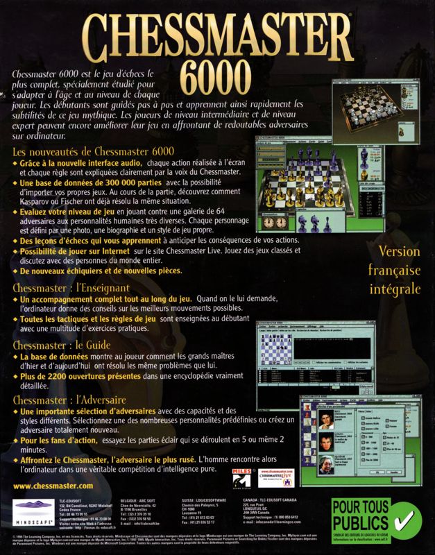Back Cover for Chessmaster 6000 (Windows) (1999 release)