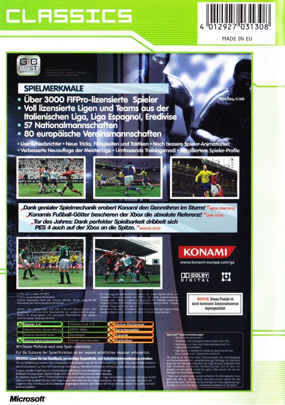 Back Cover for World Soccer: Winning Eleven 8 International (Xbox) (Classics release)