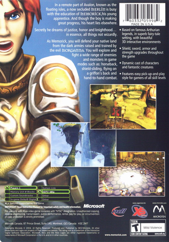 Back Cover for Knight's Apprentice: Memorick's Adventures (Xbox)