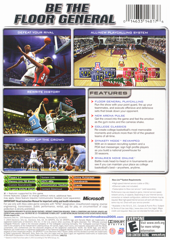 Back Cover for NCAA March Madness 2005 (Xbox)