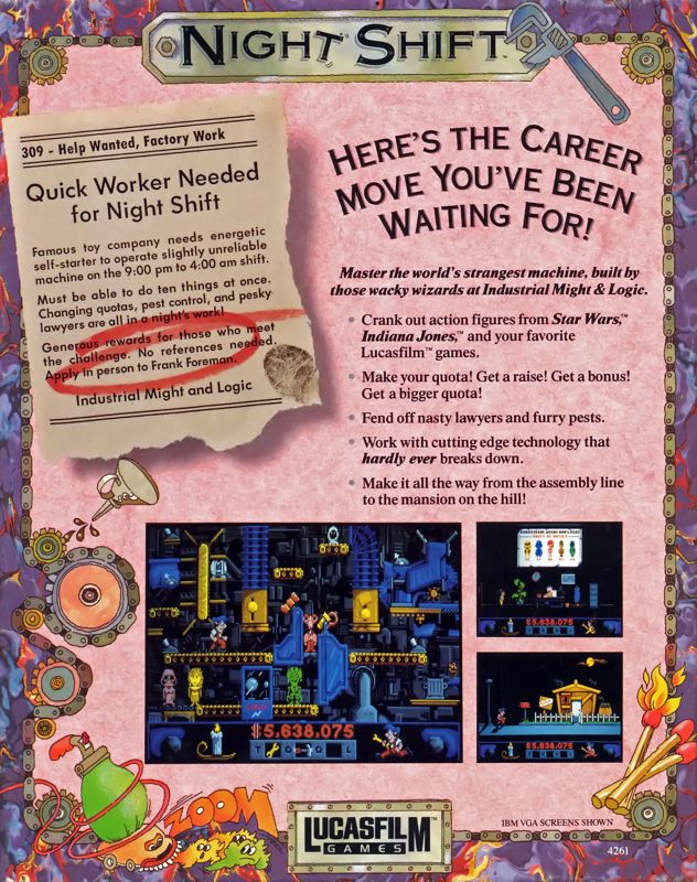 Back Cover for Night Shift (Commodore 64)