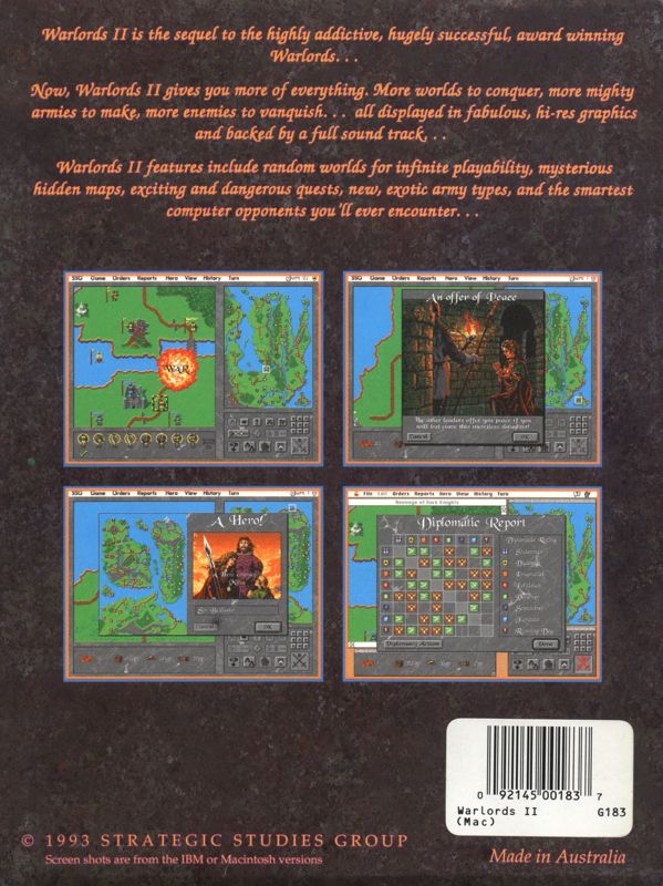 Inside Cover for Warlords II (Macintosh)
