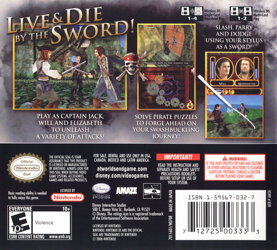 Back Cover for Disney Pirates of the Caribbean: At World's End (Nintendo DS)