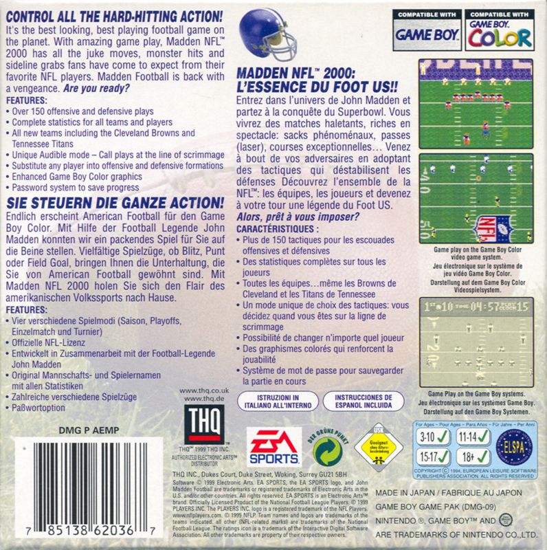 NFL GameDay 2000 cover or packaging material - MobyGames