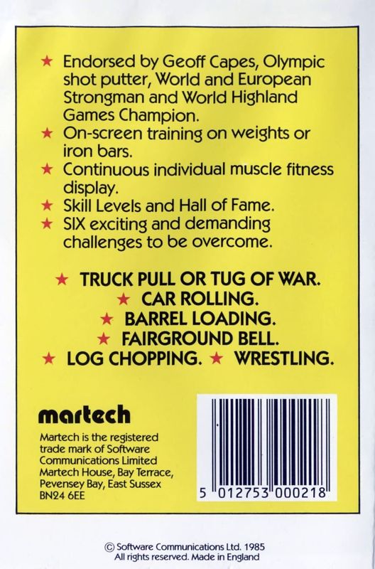 Back Cover for Geoff Capes Strongman (Commodore 64)
