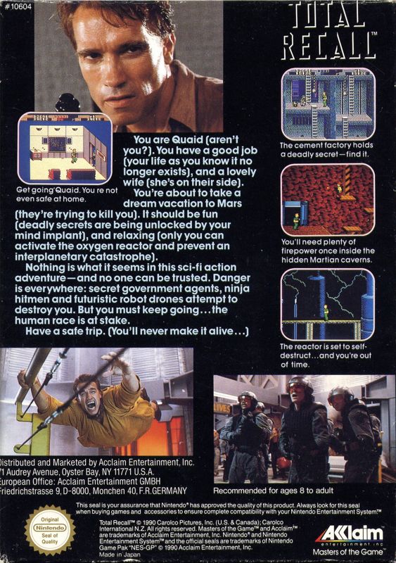Back Cover for Total Recall (NES)