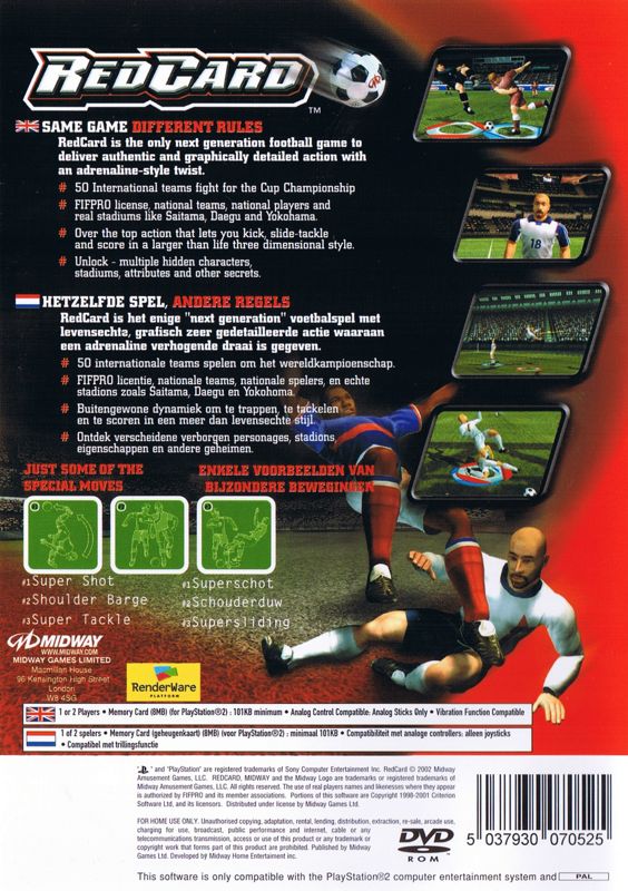 Back Cover for RedCard 20-03 (PlayStation 2)