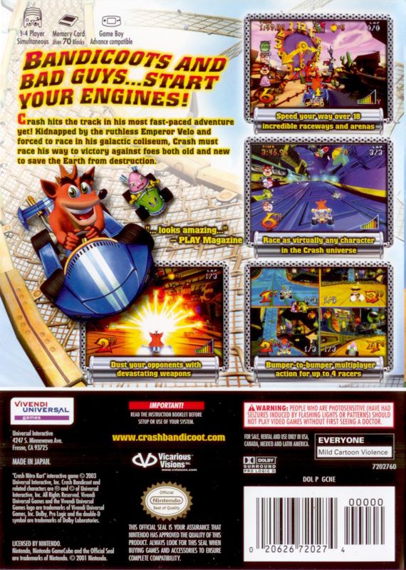 Back Cover for Crash Nitro Kart (GameCube)