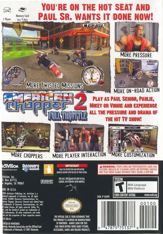Back Cover for American Chopper 2: Full Throttle (GameCube)