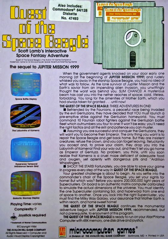 Back Cover for Quest of the Space Beagle (Atari 8-bit and Commodore 64)