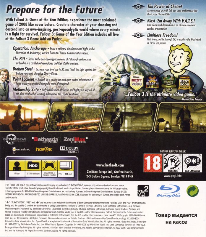 Back Cover for Fallout 3: Game of the Year Edition (PlayStation 3) (Promotional cover)