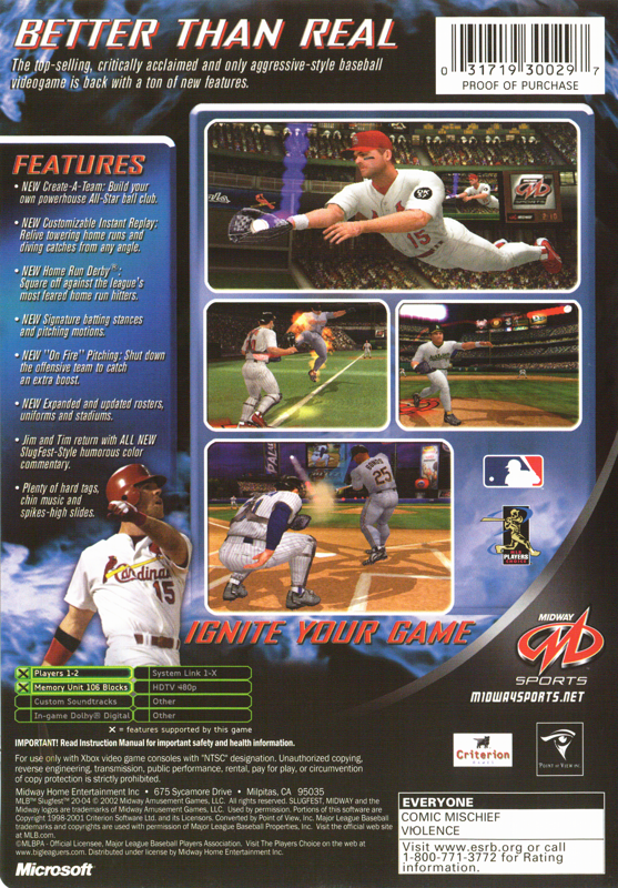 Back Cover for MLB SlugFest 20-04 (Xbox)