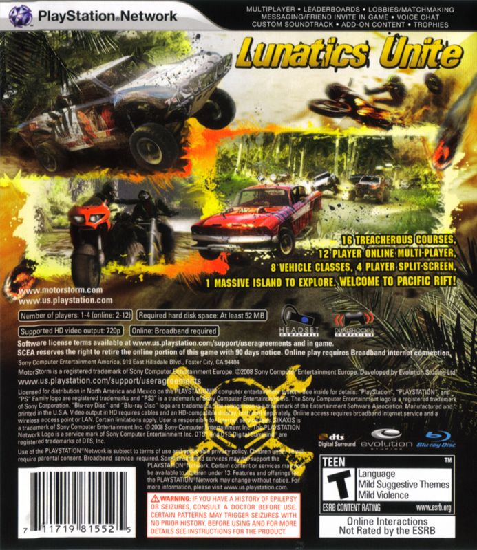 Back Cover for MotorStorm: Pacific Rift (PlayStation 3)