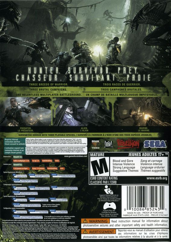 Aliens vs Predator cover or packaging material - MobyGames