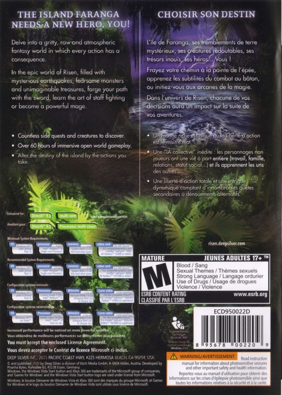 Back Cover for Risen (Windows) (Game in English, French, German, Italian & Spanish (Manual in French & English))