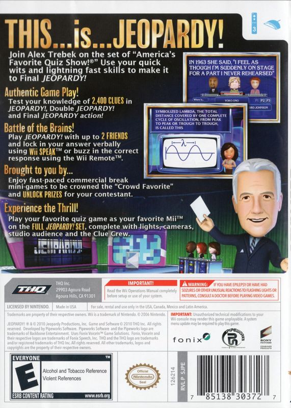 Back Cover for Jeopardy! (Wii)