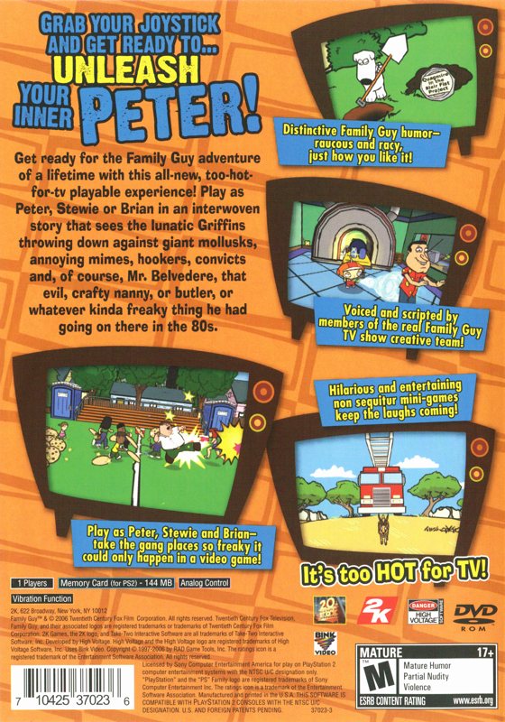 Back Cover for Family Guy Video Game! (PlayStation 2)