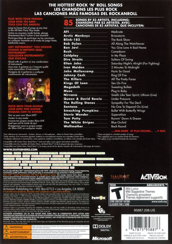 Back Cover for Guitar Hero 5 (Xbox 360)