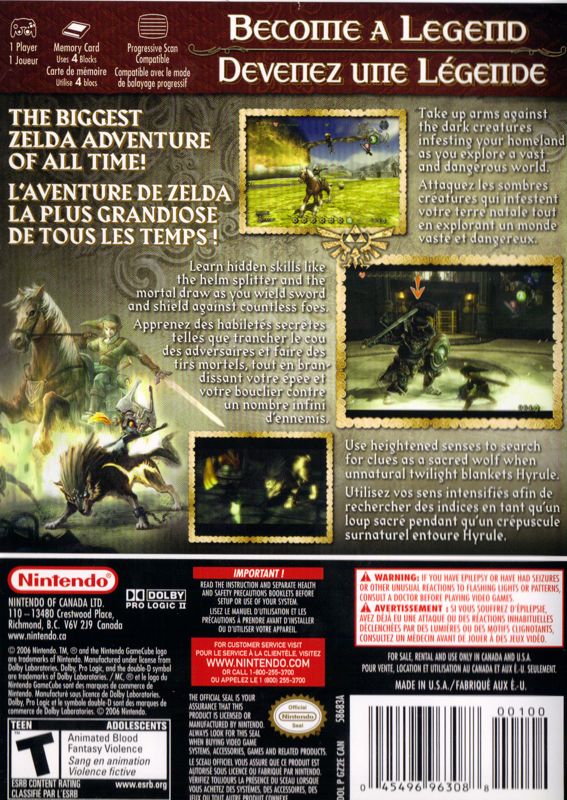 Back Cover for The Legend of Zelda: Twilight Princess (GameCube)