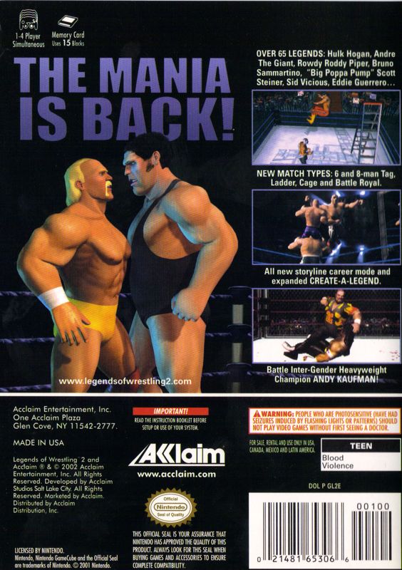Back Cover for Legends of Wrestling II (GameCube)