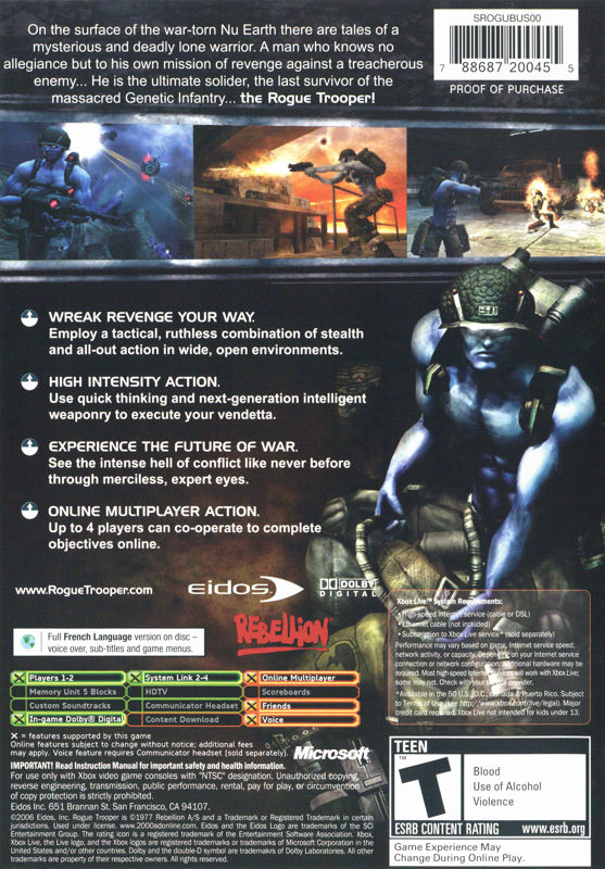 Back Cover for Rogue Trooper (Xbox)