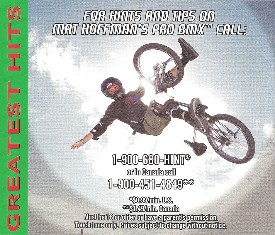 Inside Cover for Mat Hoffman's Pro BMX (PlayStation) (Greatest Hits release)