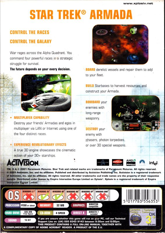 Back Cover for Star Trek: Armada (Windows) (Xplosiv release)