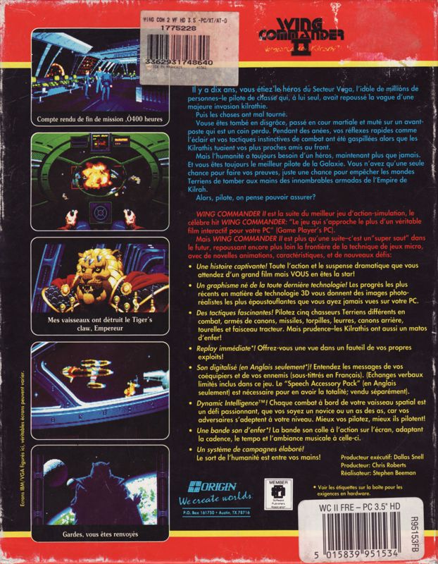 Back Cover for Wing Commander II: Vengeance of the Kilrathi (DOS)