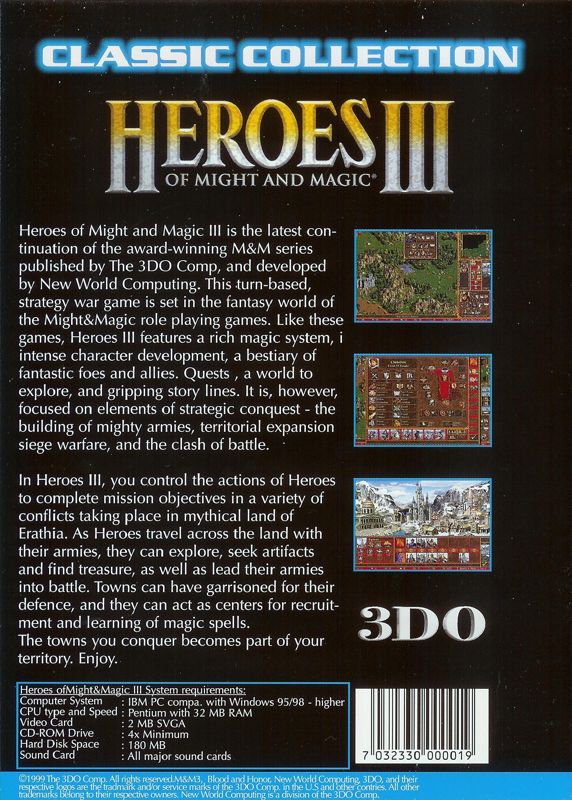 Back Cover for Heroes of Might and Magic III: The Restoration of Erathia (Windows) (Classic Collection release)