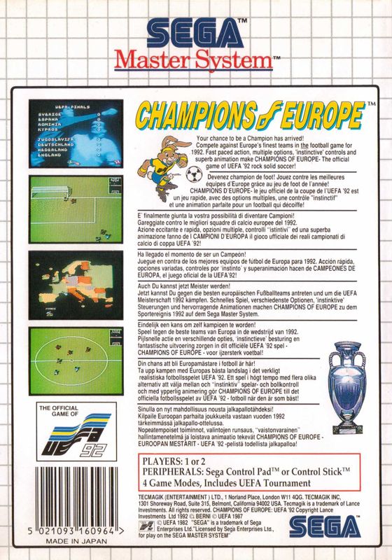 Back Cover for Champions of Europe (SEGA Master System)