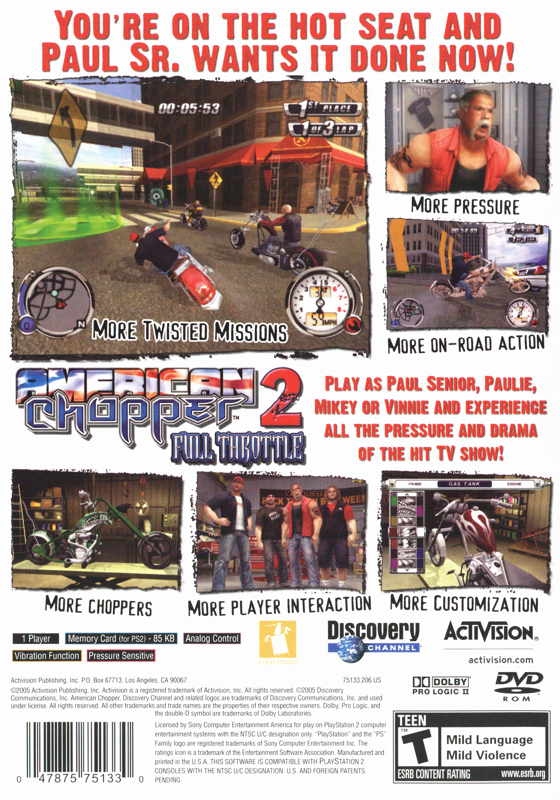Back Cover for American Chopper 2: Full Throttle (PlayStation 2)