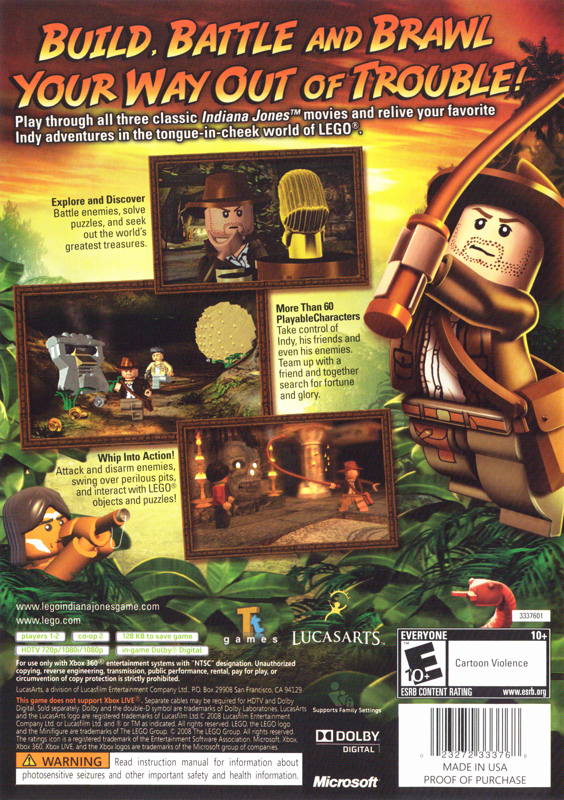 Back Cover for LEGO Indiana Jones: The Original Adventures (Xbox 360)