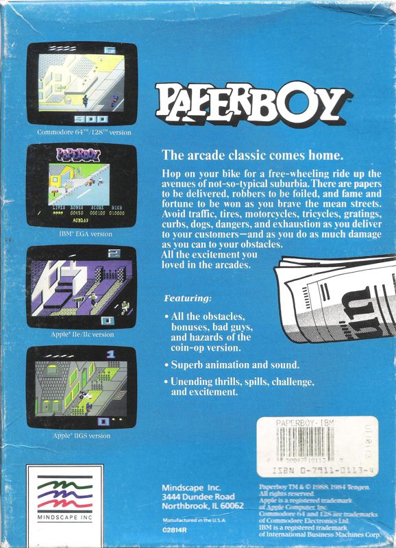 Back Cover for Paperboy (DOS)