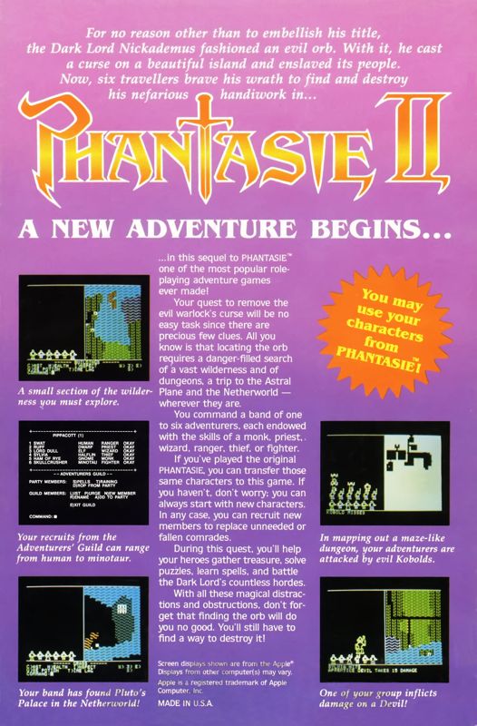 Back Cover for Phantasie II (Commodore 64)