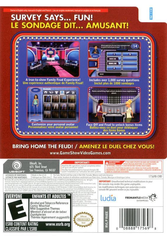Back Cover for Family Feud: 2010 Edition (Wii)