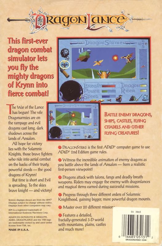Back Cover for DragonStrike (Commodore 64)