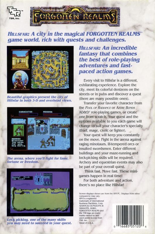 Back Cover for Hillsfar (Commodore 64)