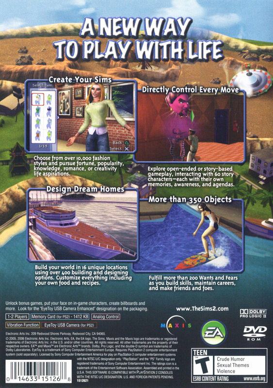 Back Cover for The Sims 2 (PlayStation 2) (Greatest Hits release)